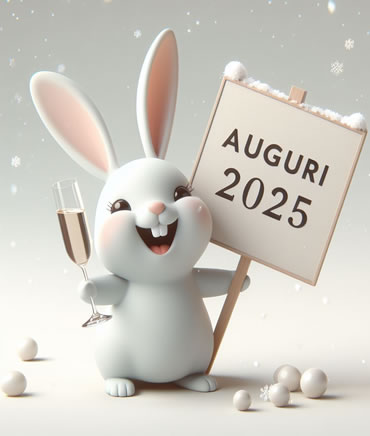 Clipart allegra di buon 2025 con simpatico coniglio sorridente