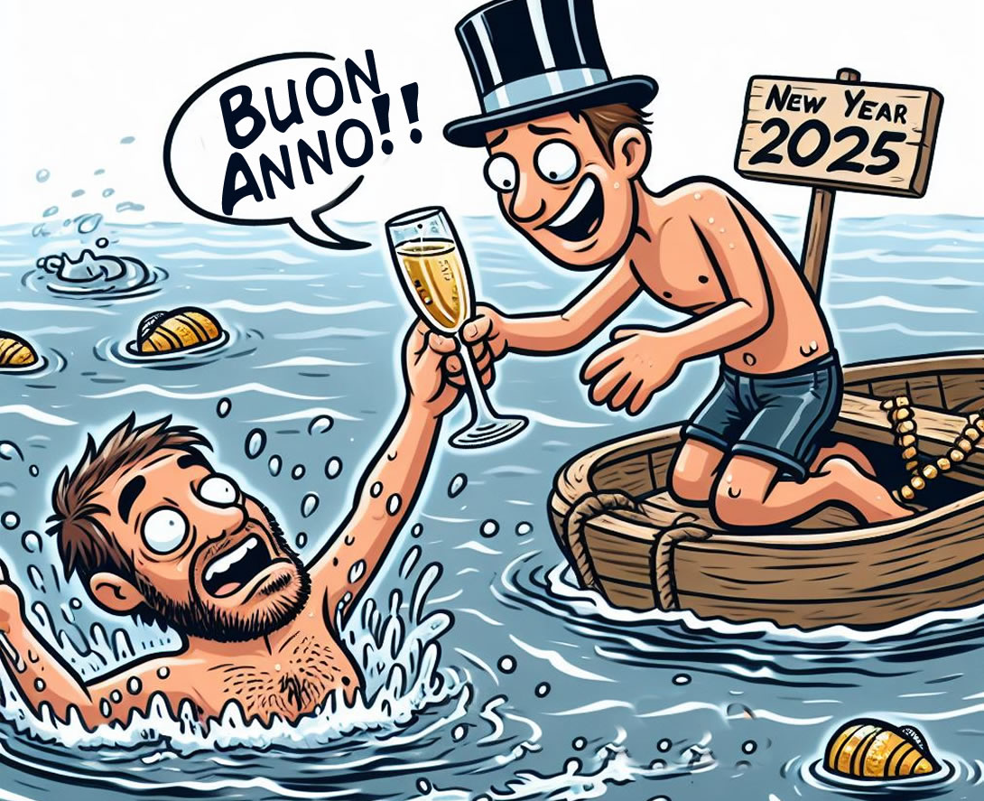 Vignetta comica Buon anno nuovo 2025