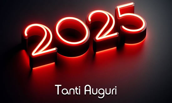buone feste di fine anno con 2025 in 3D rosso e con bagliori di luce