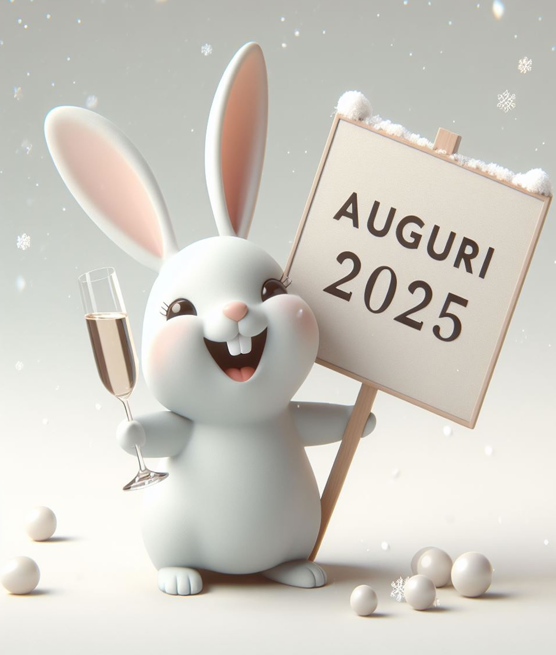 Clipart Buon anno 2023 con simpatico coniglio sorridente.