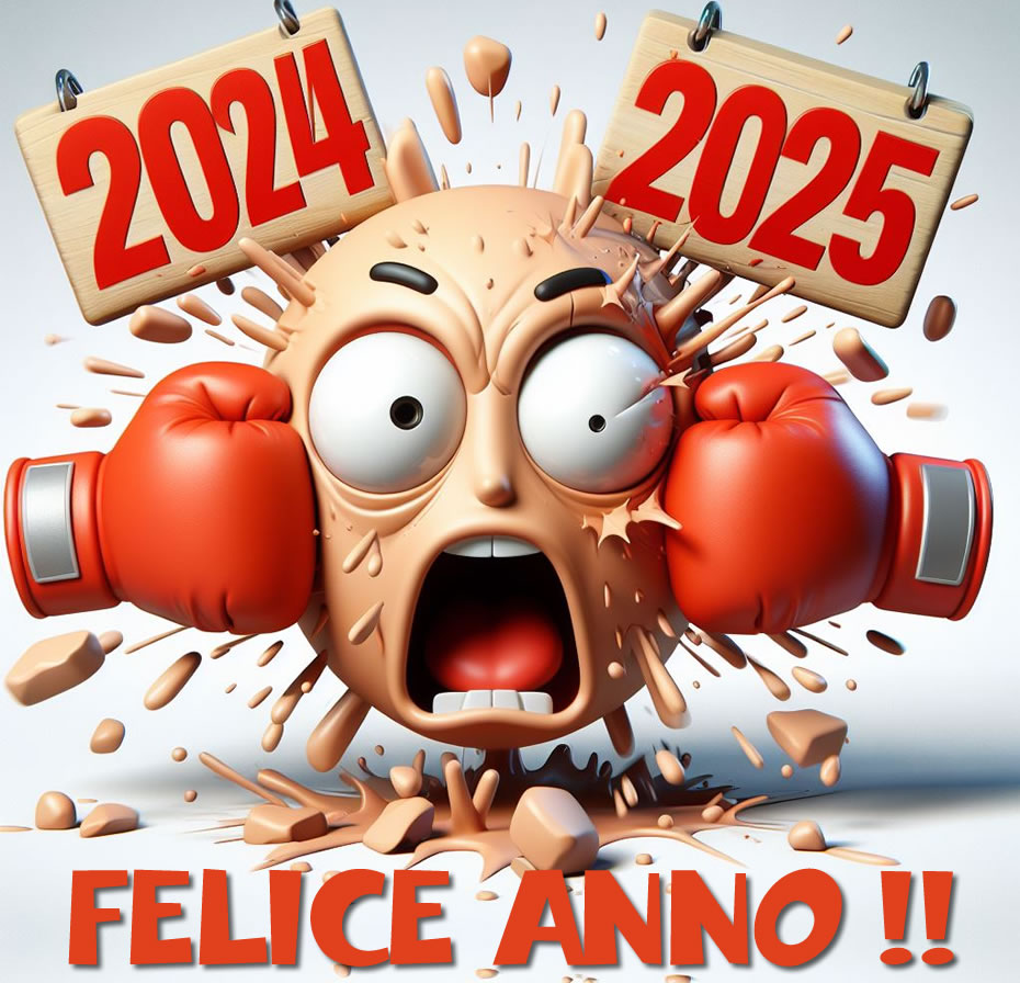 Vignetta umoristica auguri capodanno: stretto con due pugni, il viso schiacciato tra il vecchio anno e il nuovo 2023.