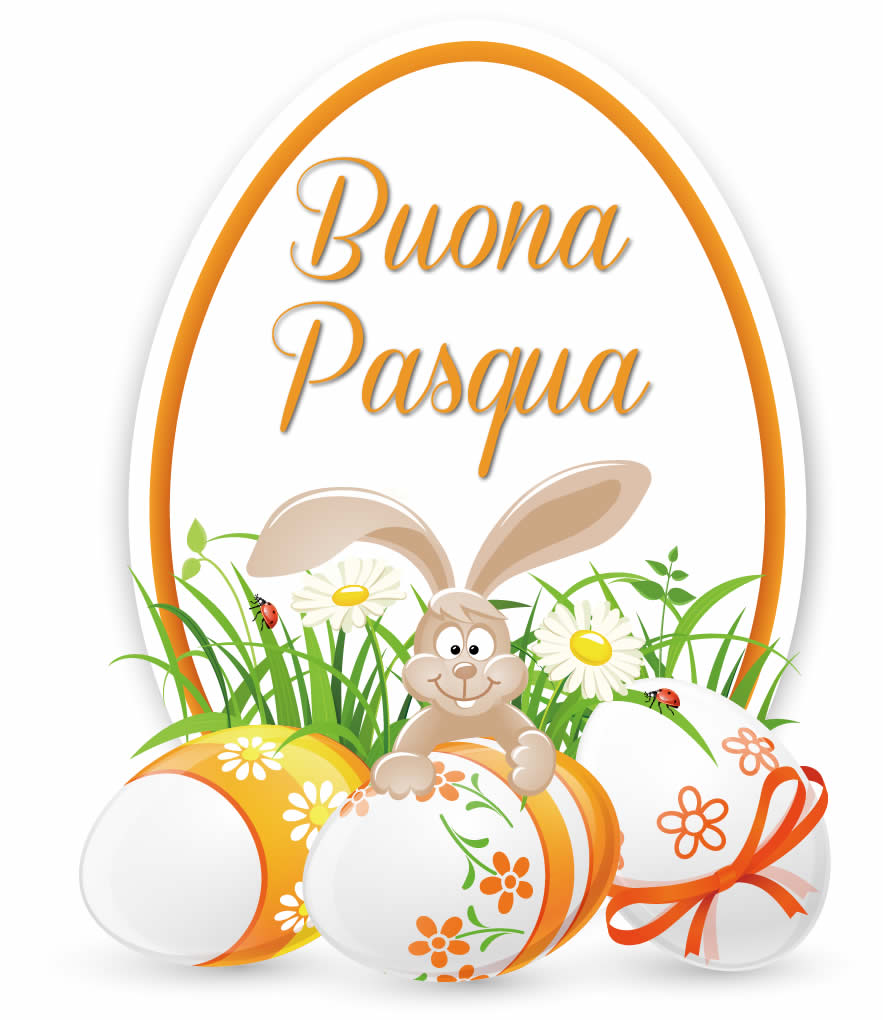 Immagine allegra con un simpatico coniglietto che ti augura una buona Pasqua.