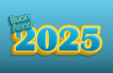 Sfondo con buon anno 2025 in 3D con colori vivaci giallo e azzurro